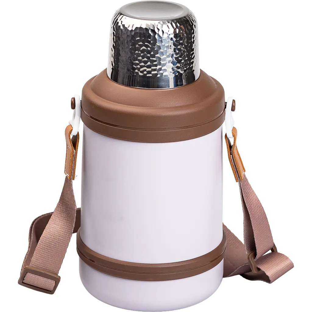 Термос для туризму Vacuum Cup 1,5 л з фліп кришкою та складаними ручками, коричневий Yiwu HP-14-21W - фото 4