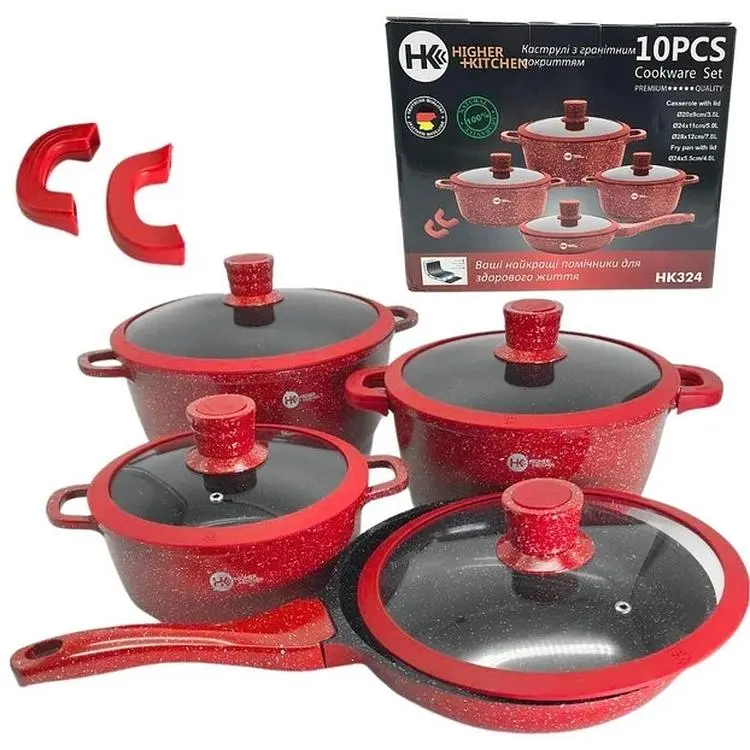Набір каструль Higher Kitchen НК-324 з гранітним антипригарним покриттям та сковородою червоний (42864-НК 324R_2356) - фото 7