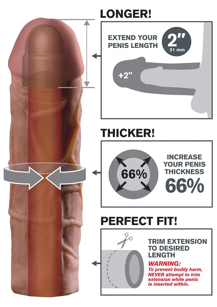 Насадка на пеніс Pipedream FX Mega 2 Inch Extension 20 см коричневий - фото 5