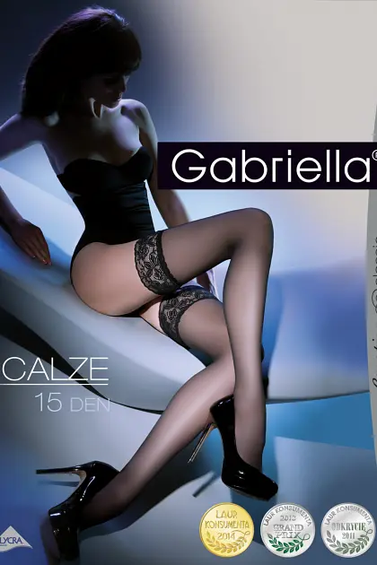 Чулки Gabriella Calze Lycra 15 den з самоутримуються мереживом, білі 3/4 Gabriella 57771 90102