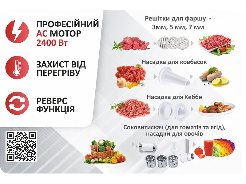 Електром'ясорубка Prime Technics PG 2483 W - фото 5