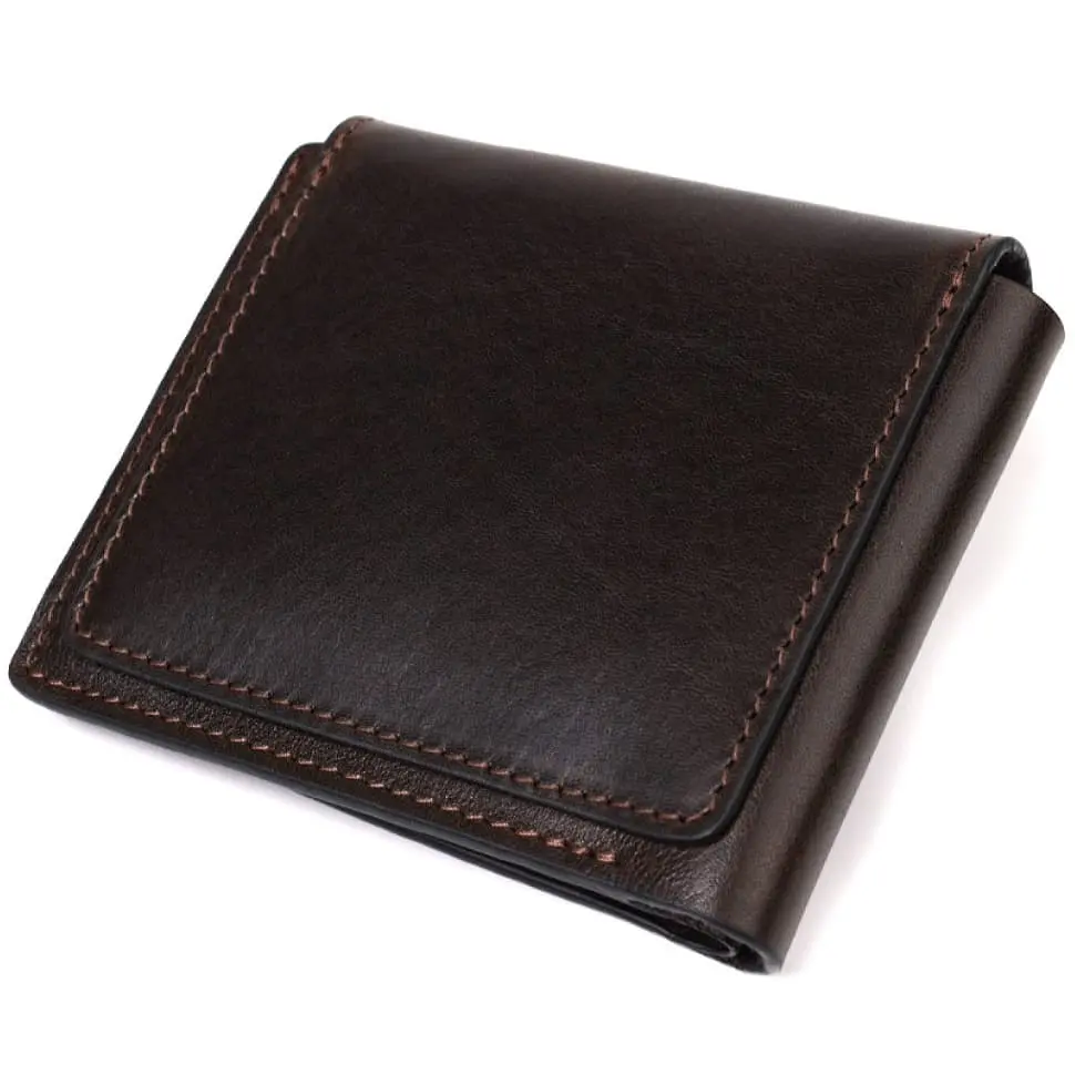Мужское кожаное портмоне коричневое GRANDE PELLE 11.5х9х1.5 см acs0032100 - фото 3