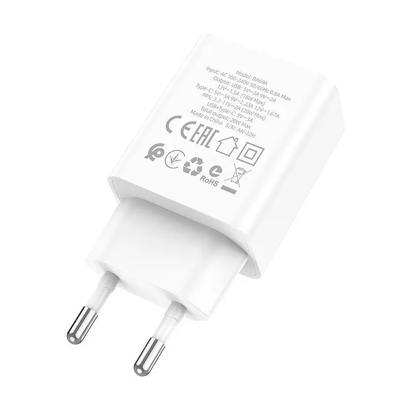 Блок живлення Адаптер мережевий Borofone Resource charger BA69A 2 виходи 20W білий - фото 4