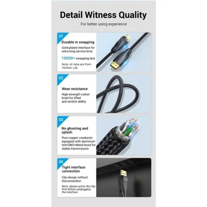 Кабель мультимедійний DisplayPort M to DisplayPort M 1.0m 8K60Hz black Vention (HCCBF) - фото 5