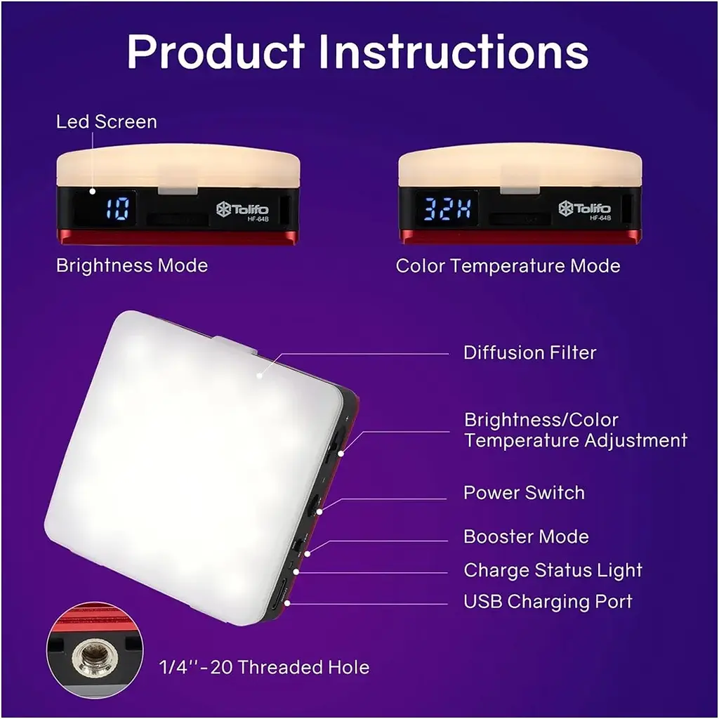 Накамерный свет Tolifo HF-64B LED 5W 3200-5600K [110687] - фото 7