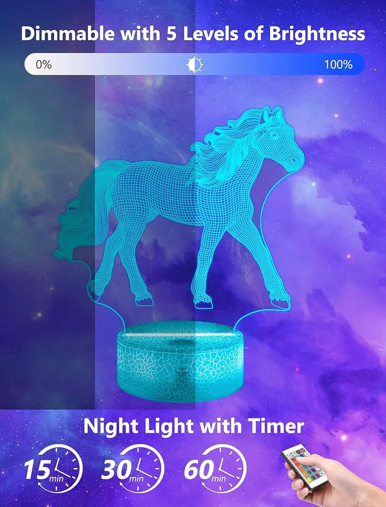 3D Нічник FULLOSUN Horse Gifts для дівчаток 16 кольорів - фото 3