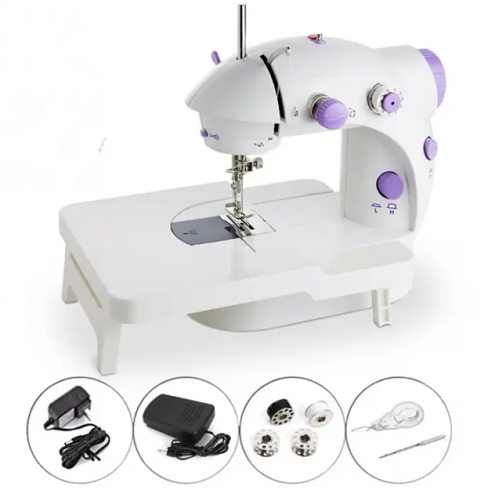 Портативная мини швейная машинка со столиком и педалью белая Mini Sewing SM202A - фото 2