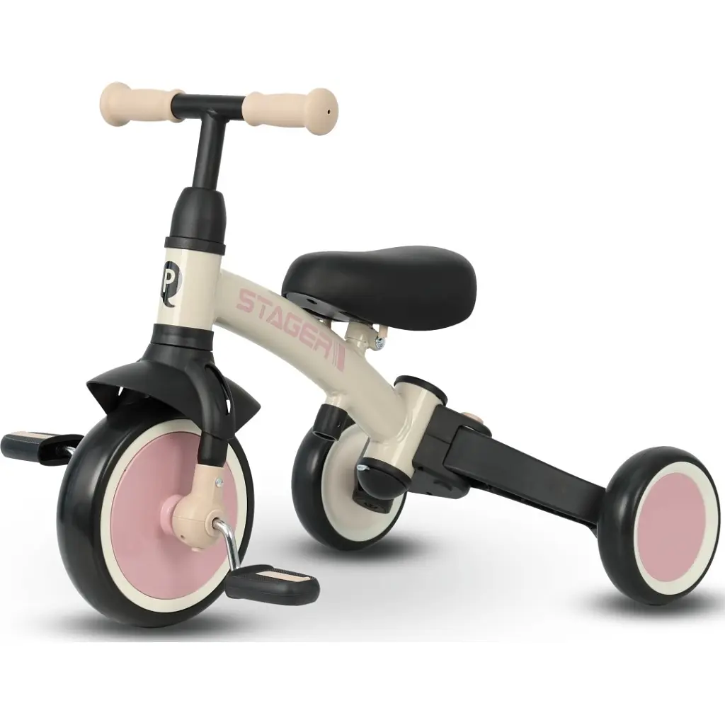 Дитячий велосипед QPlay Stager 3 в 1 з ручкою, біговел, Beige-Pink (T80STAGERBeigePink) - фото 2