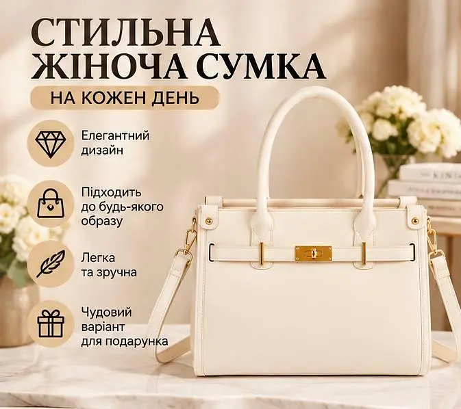 Сумка Classic Line з короткими ручками та довгим ременем - елегантна модель для міського образу бежева - фото 2