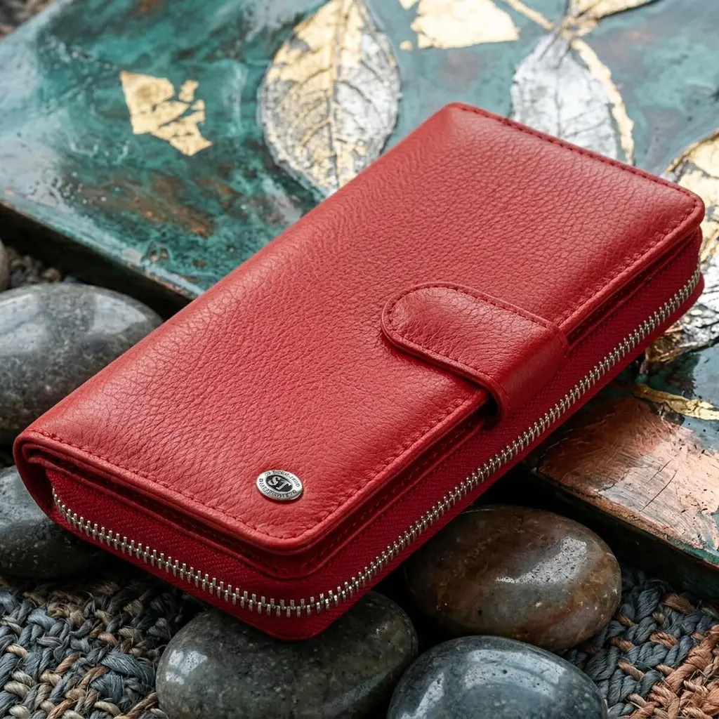 Вертикальний місткий гаманець зі шкіри жіночий ST Leather 19306 червоний - фото 11
