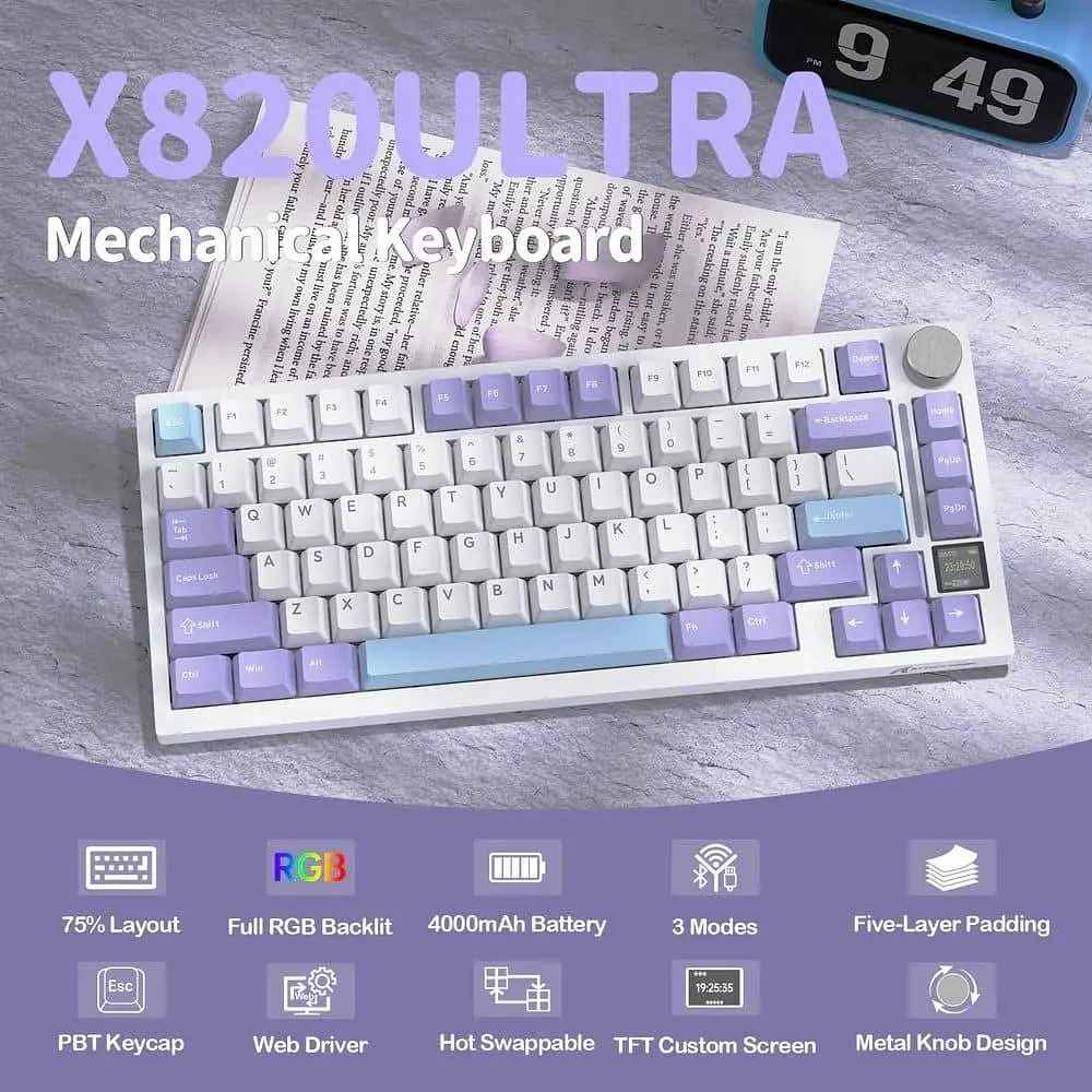 Клавіатура Attack Shark X820 Ultra RGB Linear Gift Switch Wireless (AS-6972792471273-L-UA) Lavender (G-000003584) - фото 5