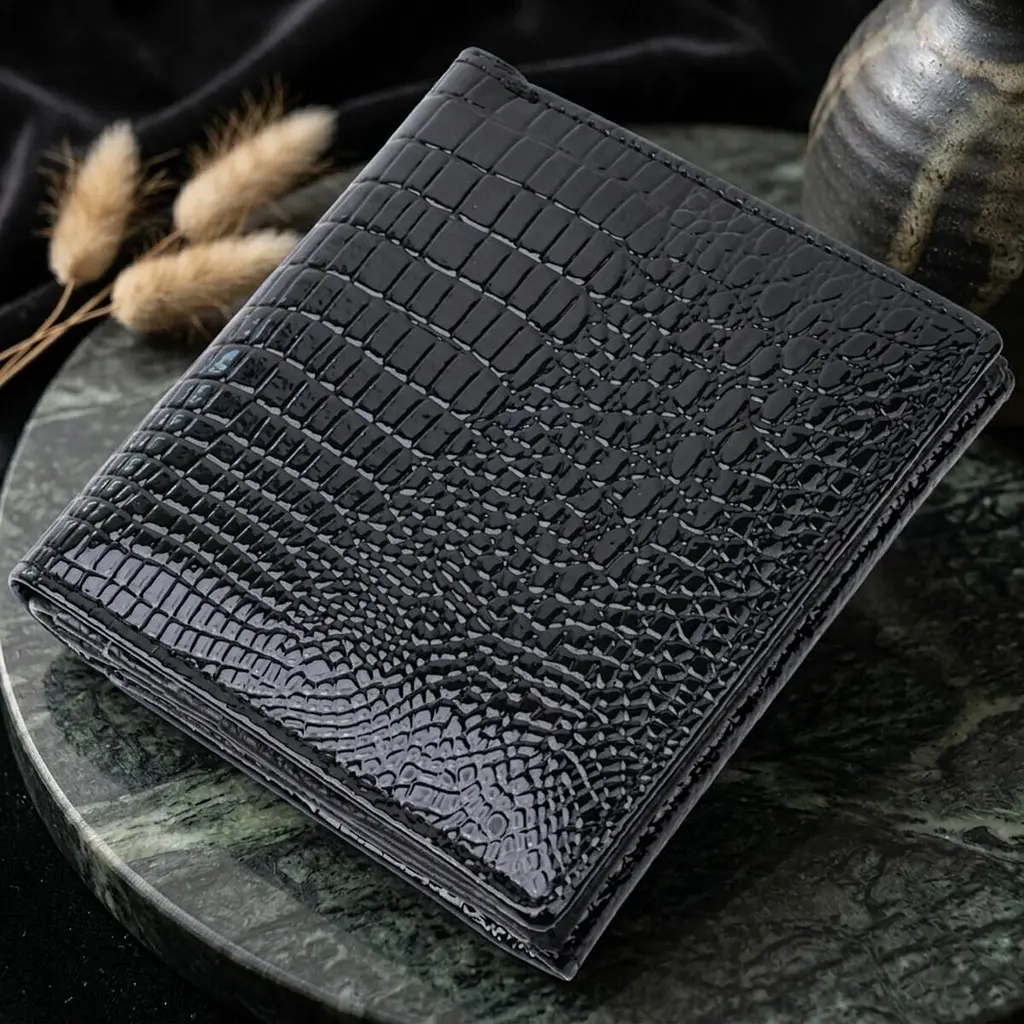 Компактний жіночий гаманець з натуральної лакованої шкіри ST Leather 22688 чорний - фото 4