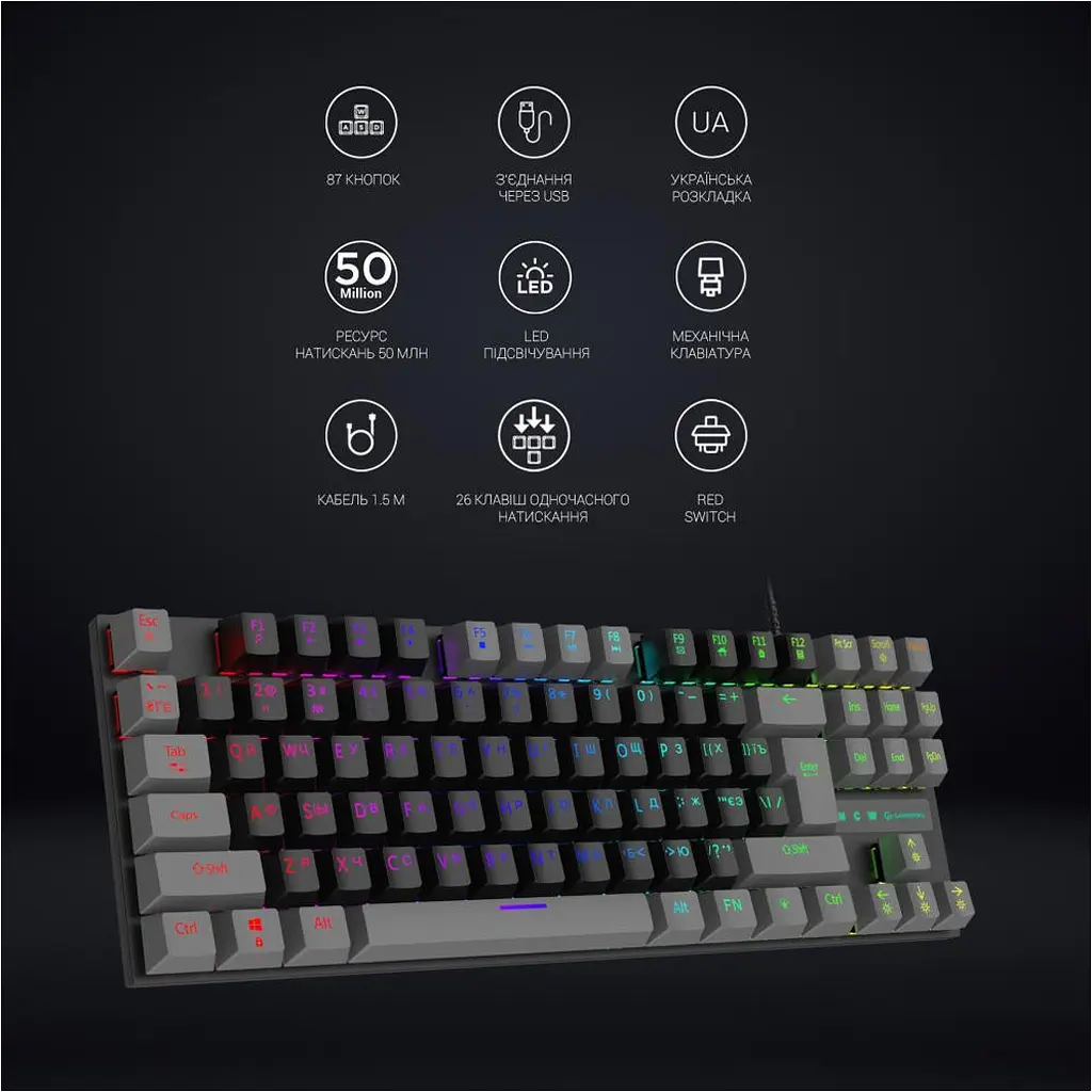 Клавиатура GamePro MK100R Red Switch LED USB Black/Grey [MK100R] [111030] - фото 9
