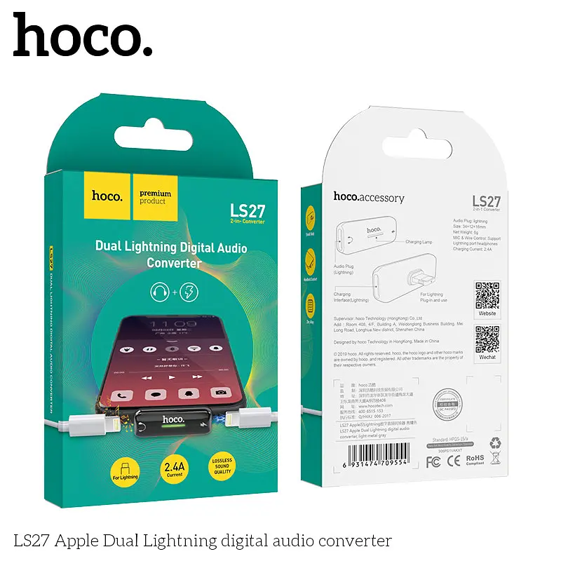 Адаптер Hoco Lightning to Dual Lightning LS27 2A - фото 3