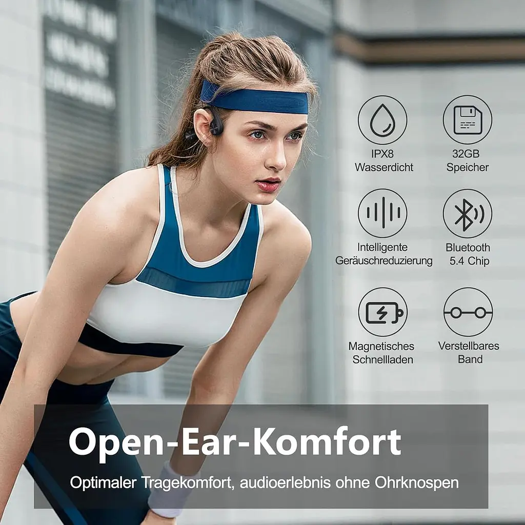 Наушники для плавания, наушники Bone Sound Bluetooth 5.4, IPX8 водонепроницаемый, спортивные наушники 32G память, подводные - фото 5