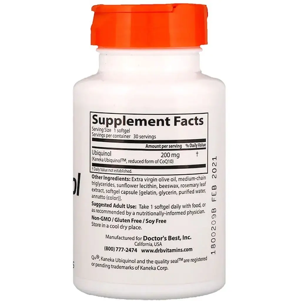 Убіхінол Doctor's Best Ubiquinol with Kaneka 200 мг 30 желатинових капсул - фото 2