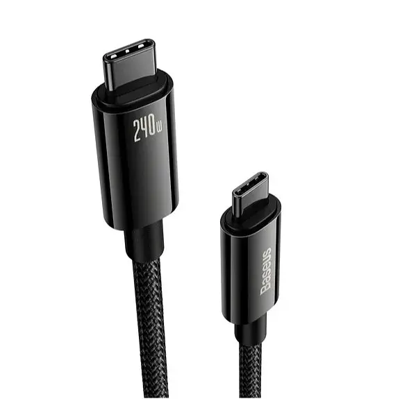 Кабель Baseus Tungsten Gold Fast Charging Data Cable Type-C to Type-C 240W 1m Чорний - фото 2