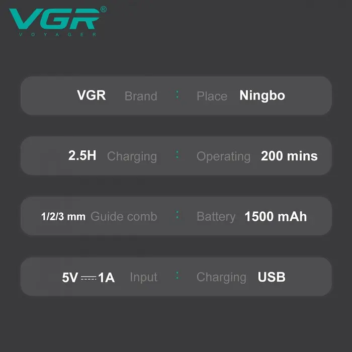 Триммер для стрижки и окантовки волос аккумуляторный с турбо режимом VGR V-985 Professional - фото 6