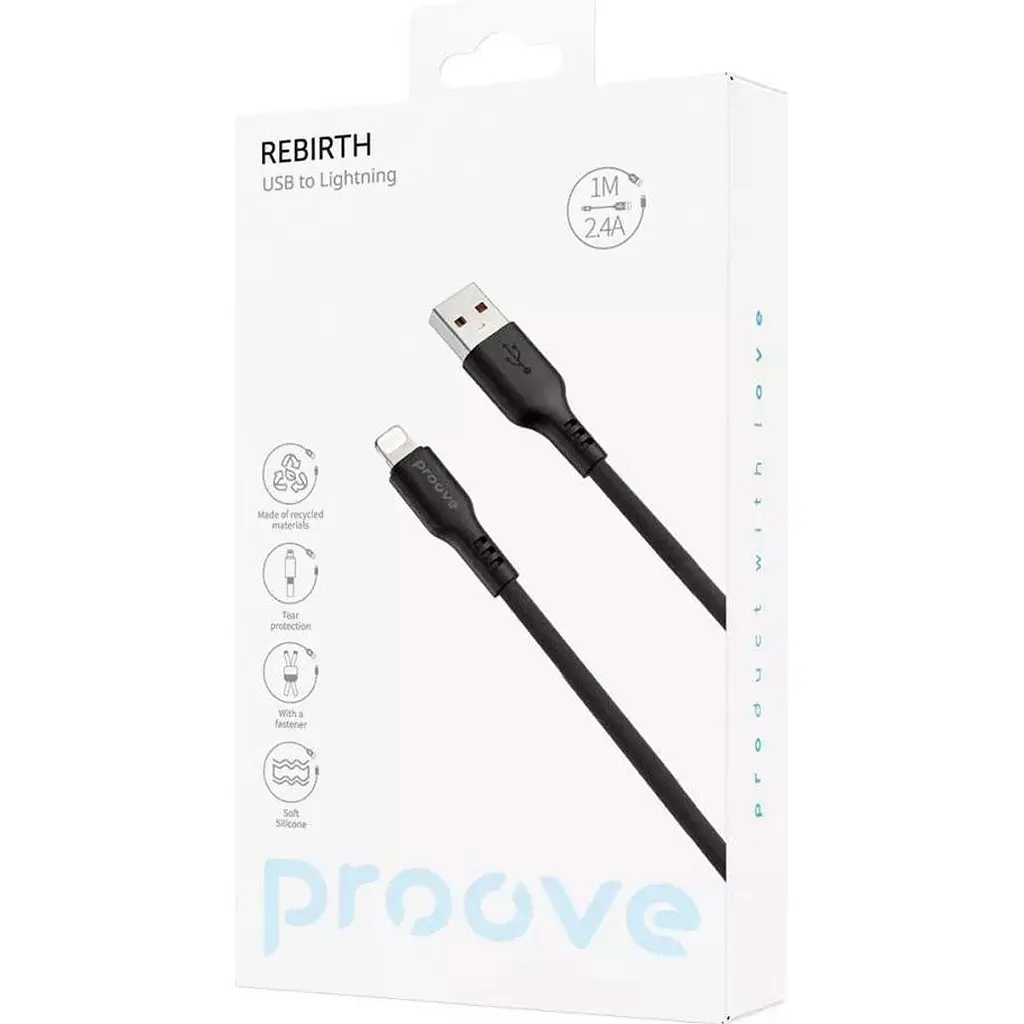 Кабель Proove Rebirth USB-A to Lightning 2.4A 1m Black (CCRE60001101) [130356] - фото 2