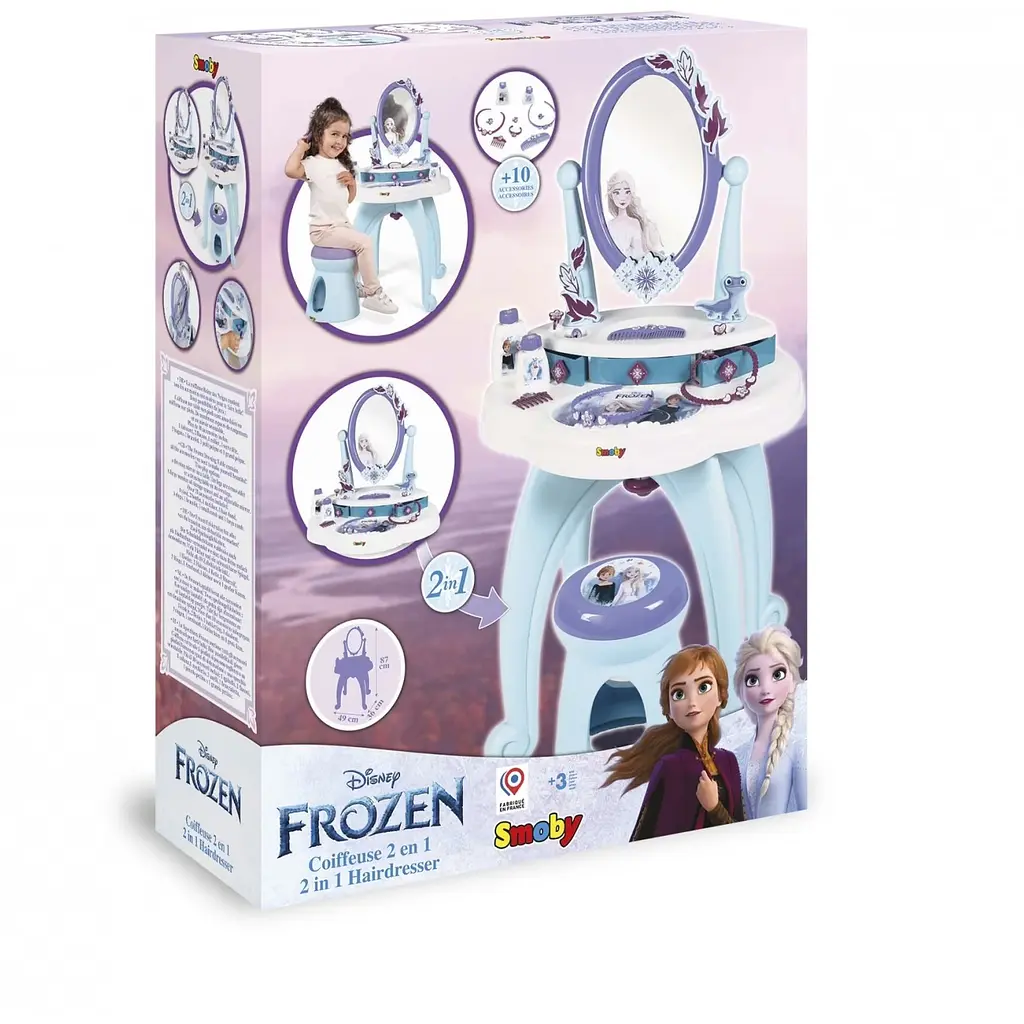 Столик з дзеркалом Smoby Toys Фроузен. Перукарня 2 в 1 зі стільчиком 49х36х87 см (320244) - фото 2