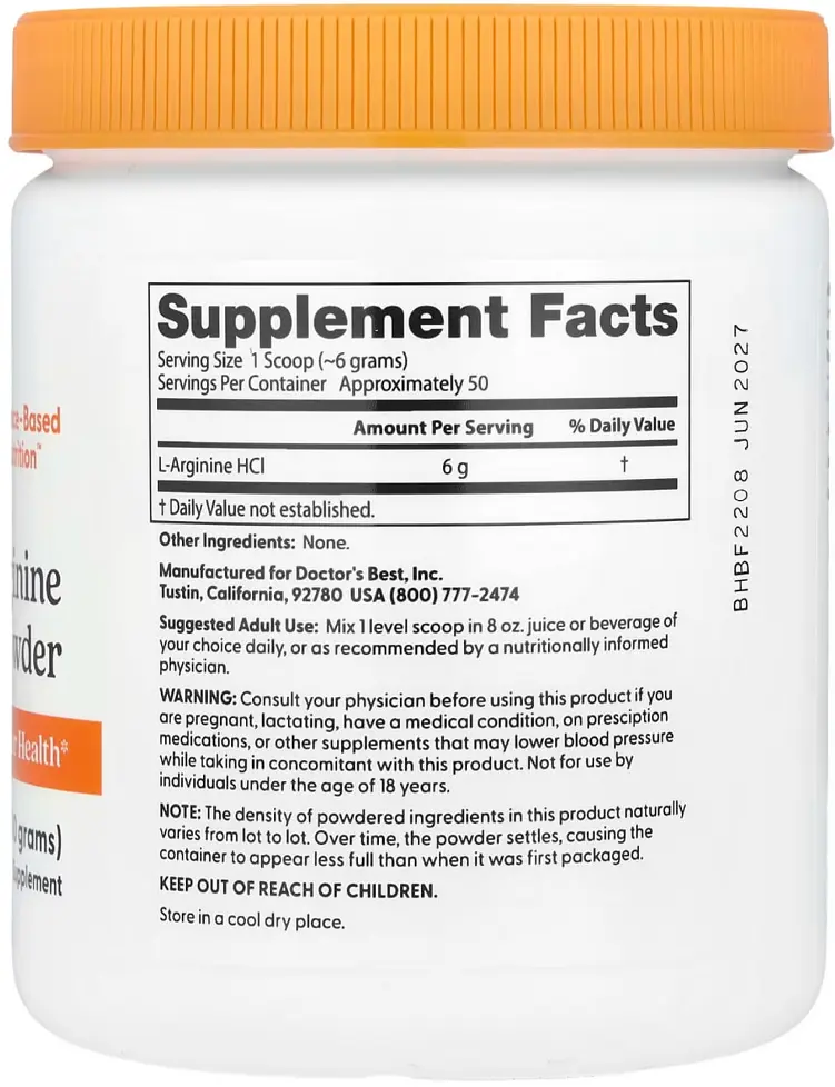Аргінін амінокислота Doctors Best L-Arginine 300 г без смаку - фото 2