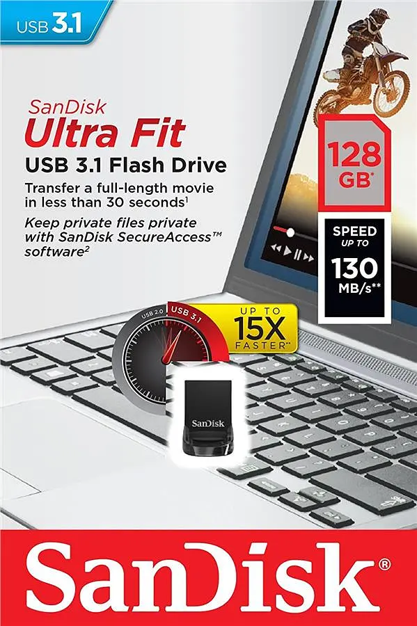 Накопичувач 128GB USB 3.1 Type-A Ultra Fit Чорний SanDisk teh0013395 - фото 4
