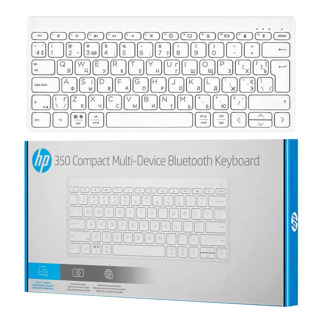 Клавиатура мембранная 350 Compact Multi-Device, 78key, BT, EN/UK, белый HP teh0013884 - фото 10