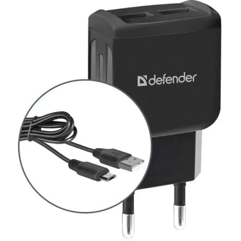 Зарядний пристрій Defender UPС-21 2xUSB,5V/2.1А кабель microUSB (83581) - фото 2