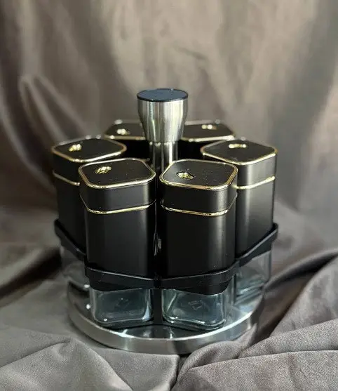 Органайзер набір Condiment Set для спецій на підставці з 6 баночками по 120 мл Чорний - фото 4