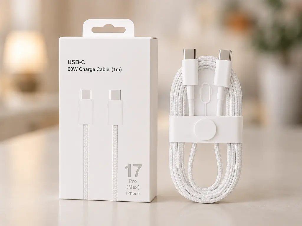 Кабель Type-C-Type-C 60W Білий / Тканинний кабель 1м для швидкого заряджання iPhone 17 Pro Max + ключ для SIM-карти 26X-196 - фото 3