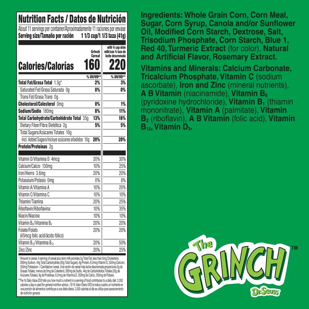 Сухий сніданок The Grinch Cereal Sweetened Vanilla Corn Puffs з маршмеллоу 447г - фото 6