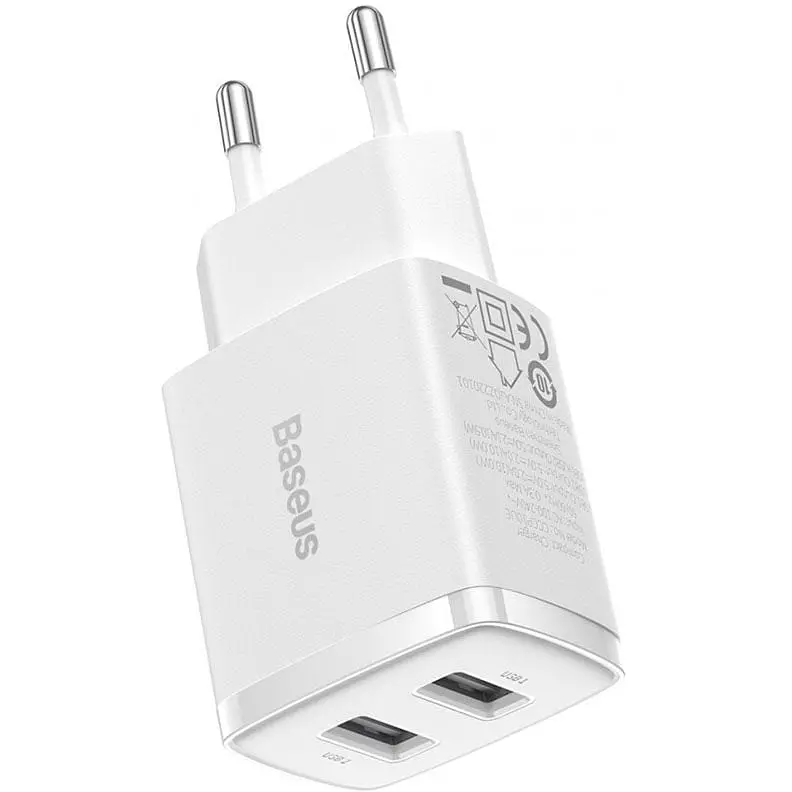 Сетевое зарядное устройство Baseus Compact Charger 2USB 10.5W EU White - фото 3