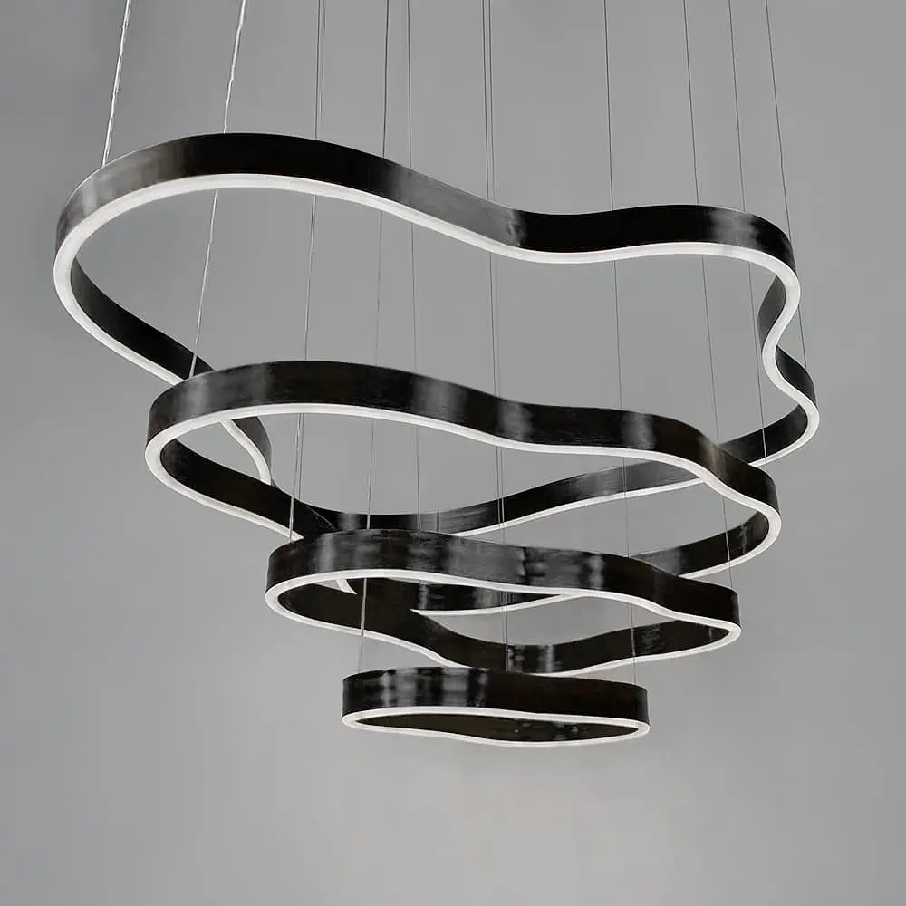 Впечатляющая черная люстра на 4 яруса 100+83+63+43 см | Ст. PCL003-100*80*60*40 BK Line F - фото 2