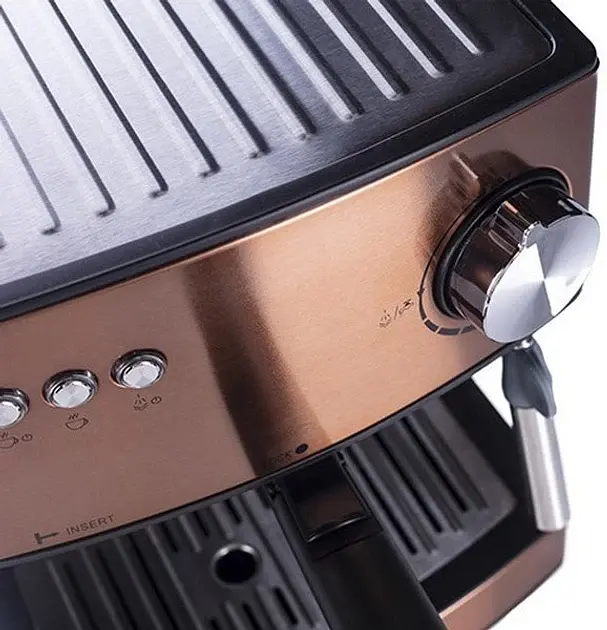 Кофеварка рожковая кофемашина Adler AD 4404 капучинатор стильная 15 Бар 850 Вт золото - фото 3