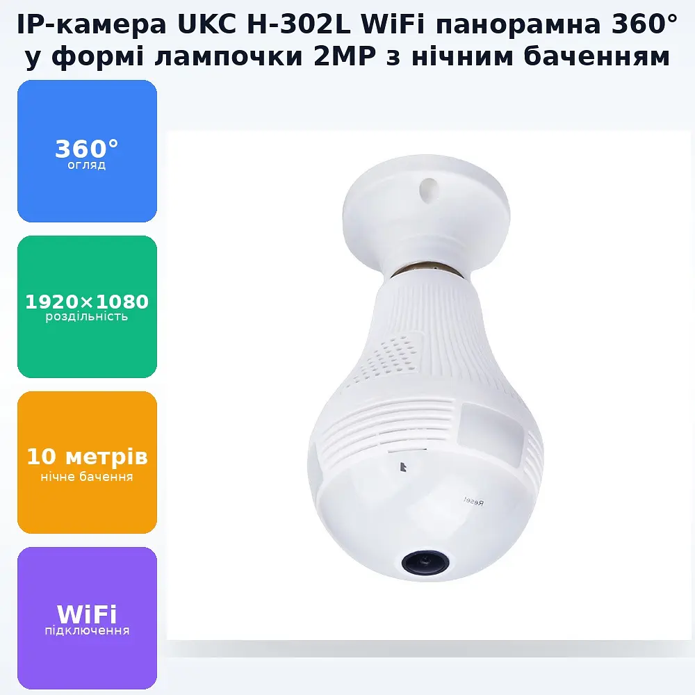 Панорамна IP WiFi камера Smart 3D лампочка з детектором руху та сигналізацією UKC H-302L - фото 2
