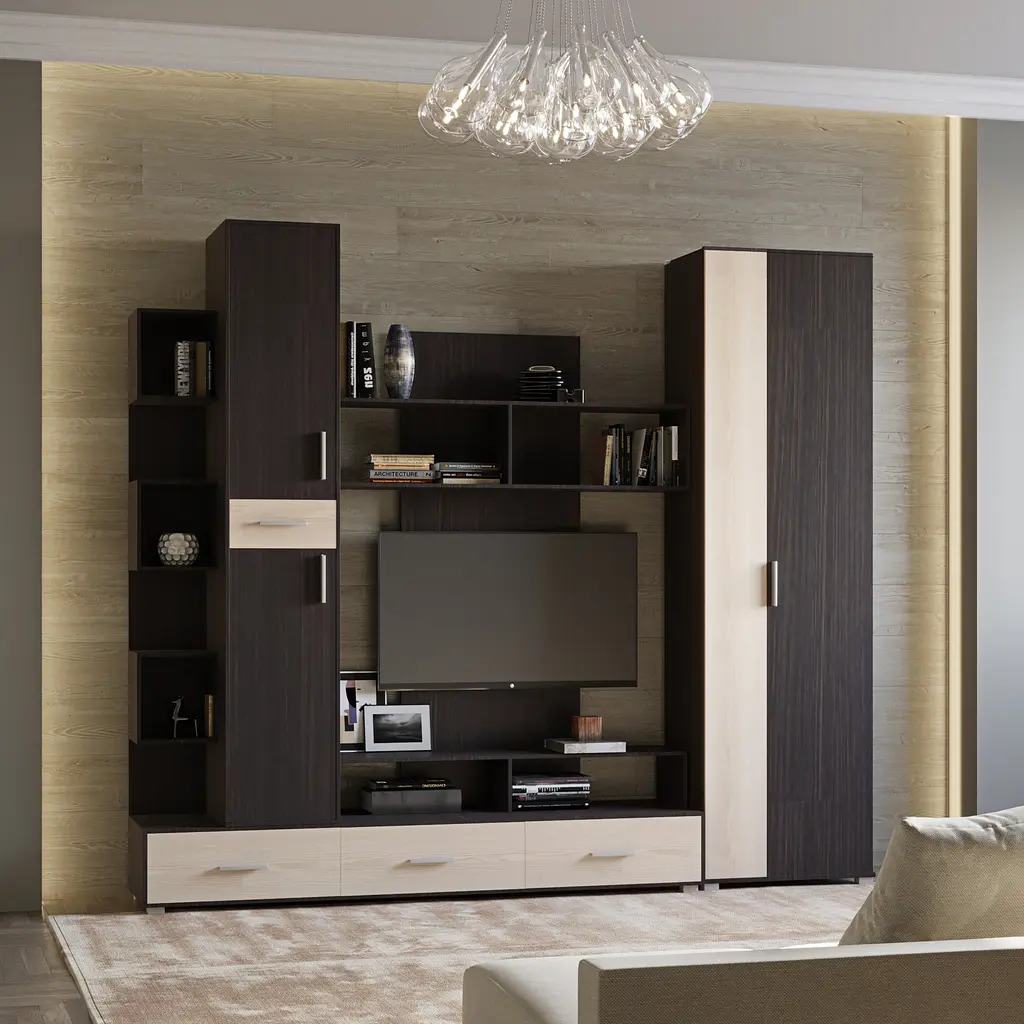 Стінка модульна у вітальню Еверест Бриз з шафою ШП-2 Венге/Дуб молочний (DTM-2248) - фото 2