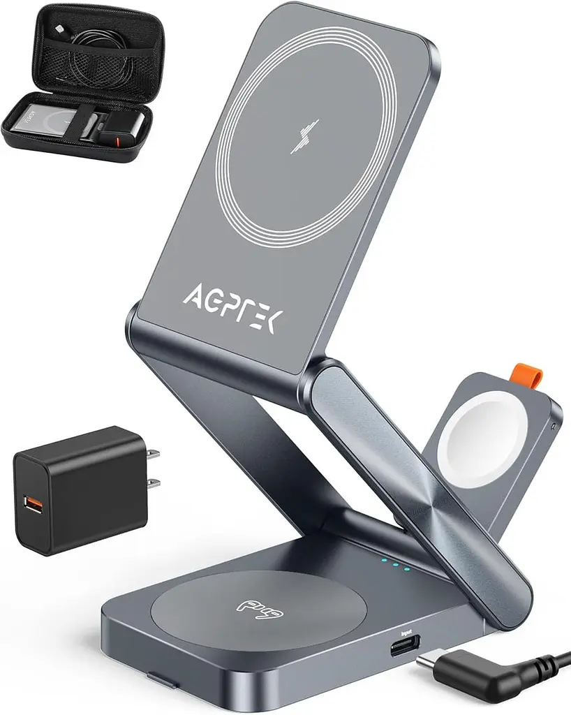 Складана бездротова зарядна станція AGPTEK 3-в-1 для iPhone та AirPods