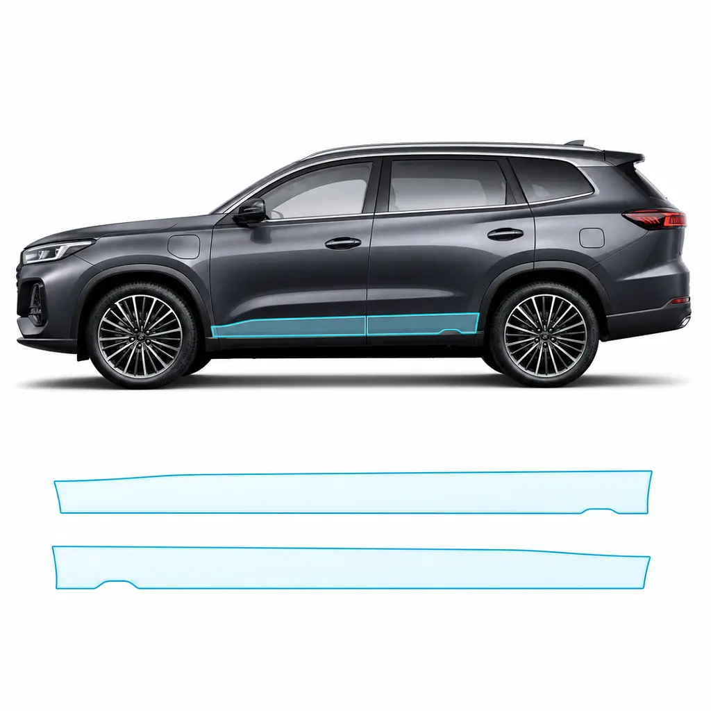 Антигравійна захисна бронеплівка за лекалами для Chery Tiggo 8 Pro Max (PHEV) I 2024- нижня зона кузова пороги