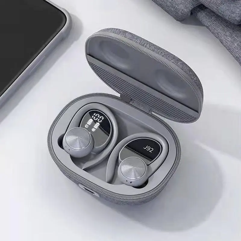 Бездротові спортивні Bluetooth навушники TWS J92 з тканинним зарядним кейсом, сенсорами управління Сірі - фото 4