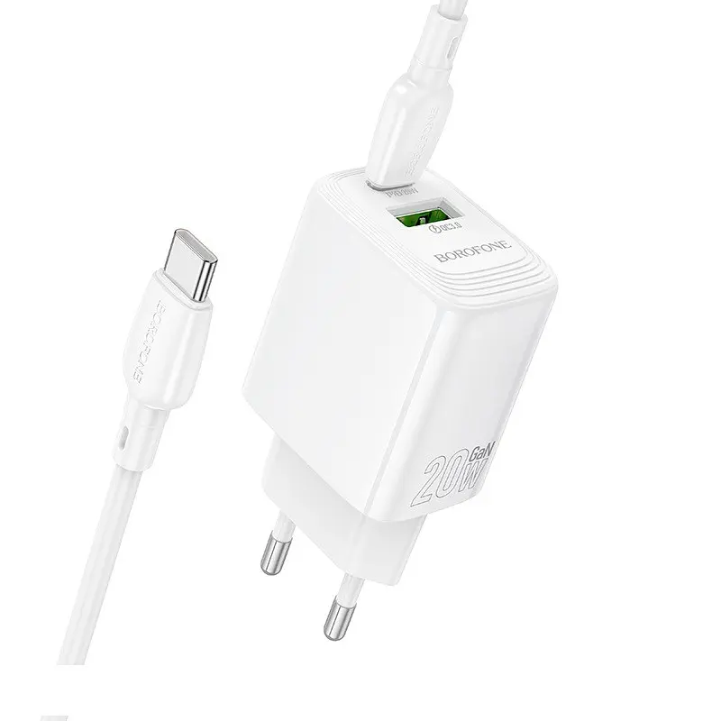 Сетевое зарядное устройство с кабелем Borofone BN27 Fuente PD20W+QC3. 0 charger set (C to C) (EU) белый - фото 3