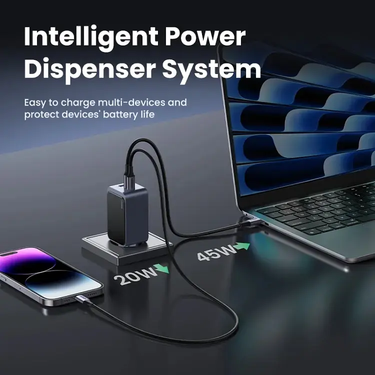 Зарядний пристрій 3xUSB 65W (2xUSB-C+USB-A) Gan Nexode Fast Charger Сірий X553 Ugreen - фото 3