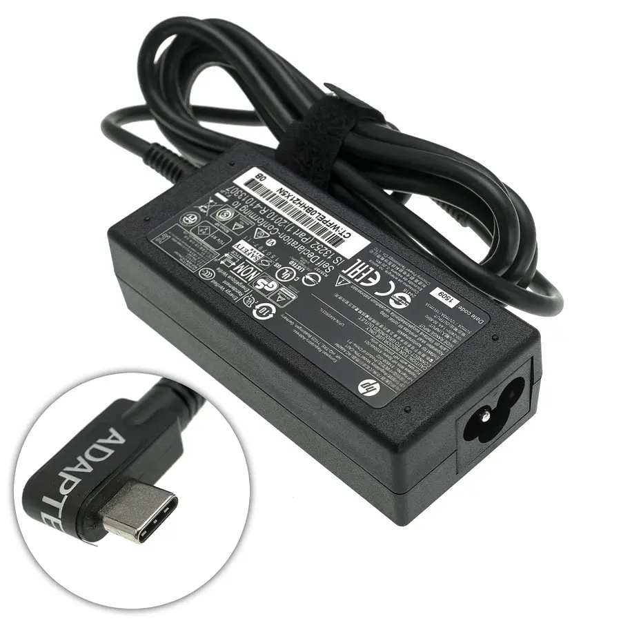 Блок живлення для ноутбука HP TYPE-C 45W, black, L-подібний роз'єм, black, Rectangular - фото 2