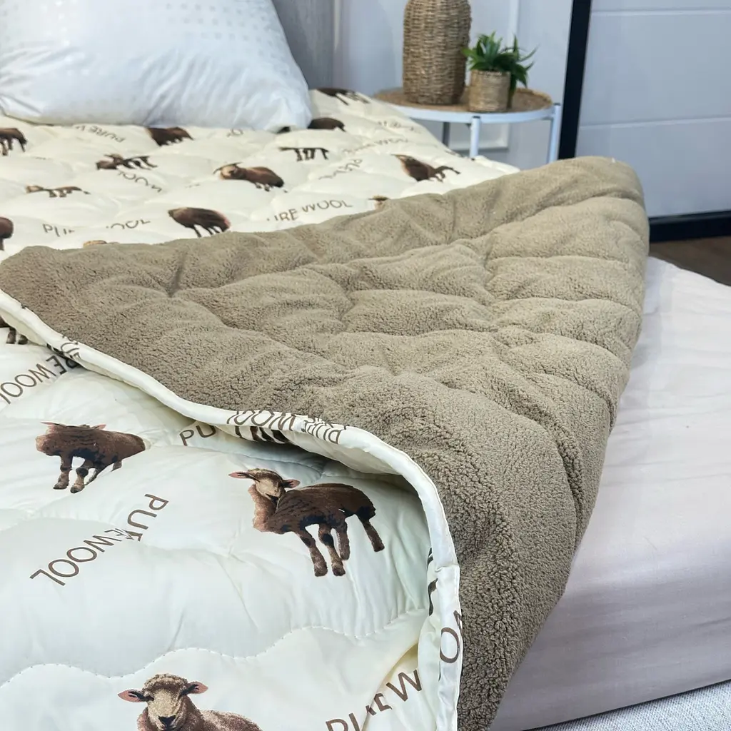 Ковдра полуторна відкрита двостороння з вовни Arda Pure Wool 21439 150х210 см капучино - фото 4