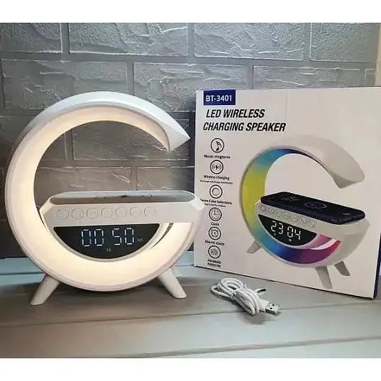 Светильник с беспроводной зарядкой для телефона BT-3401 Bluetooth FM RGB Белый - фото 2