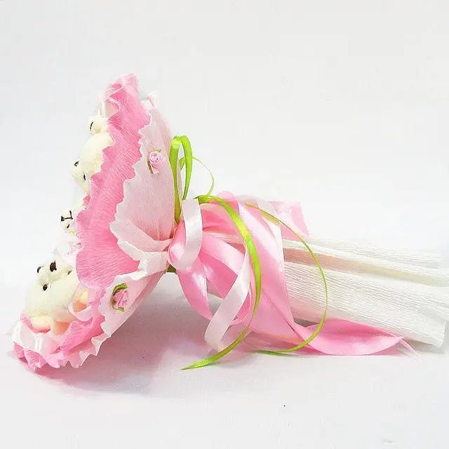 Букет из мягких игрушек 5 мишек 5288IT розовый - фото 3