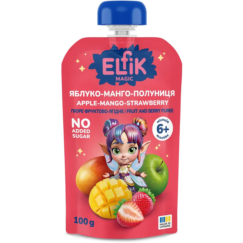 Пюре фруктове Elfik Magic Яблуко-Манго-Полуниця 100 г