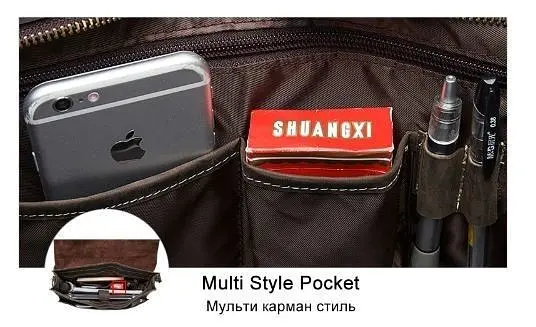 Сумка-портфель мужская из кожи на плече 14878 Vintage черная - фото 2