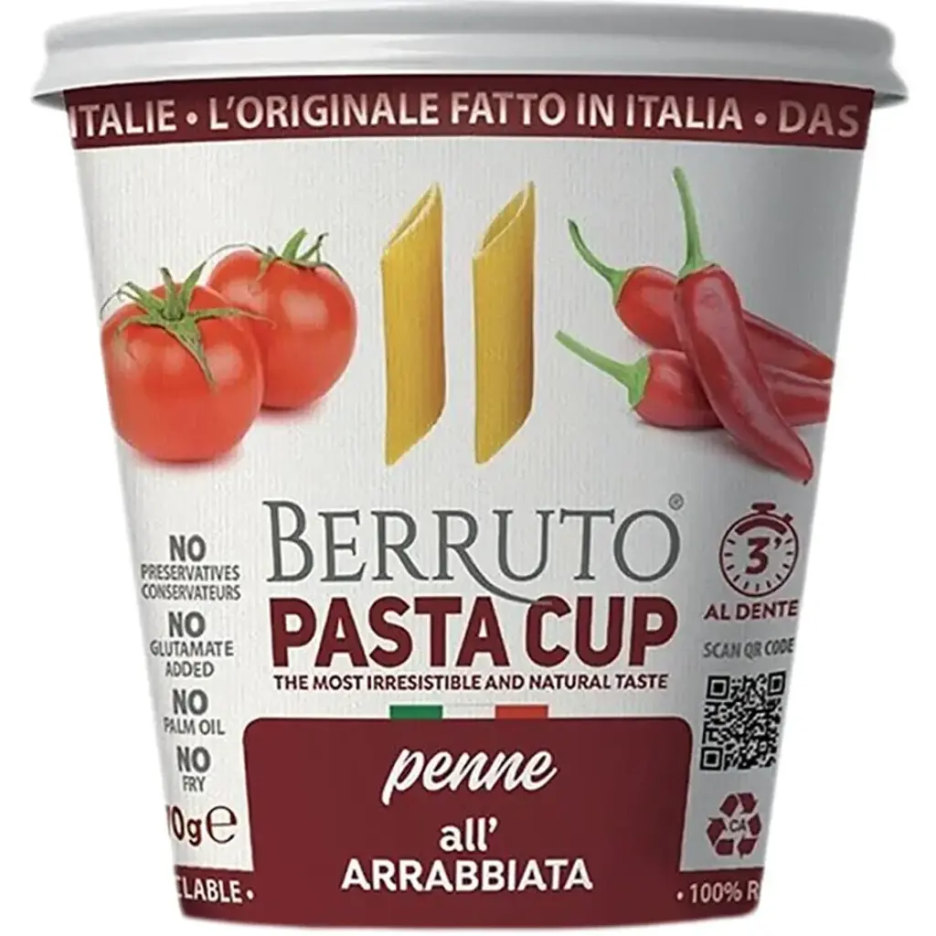 Макарони швидкого приготування Berruto pasta cup пенне із соусом аррабіата 70г.