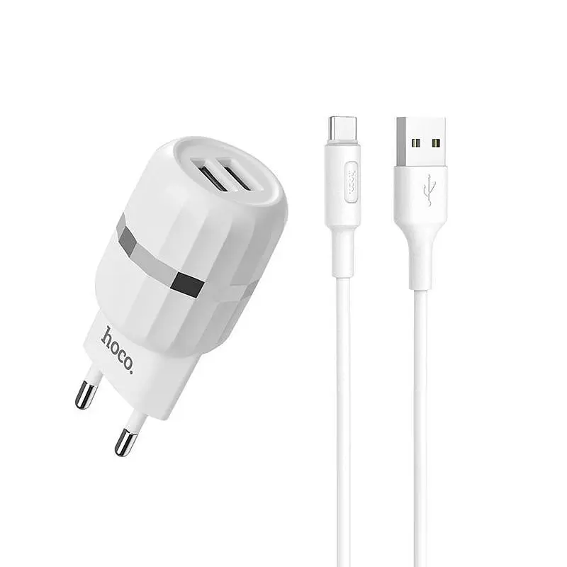 Мережевий зарядний пристрій 2USB Hoco C41A 2.4A White + USB Cable Type-C - фото 6