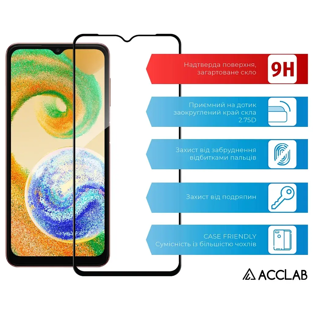 Скло захисне ACCLAB Full Glue Samsung A04e Black (1283126547164) - фото 3